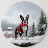 Boston Terrier Hond in Sneeuw Kerstmis Ronde Button 6,0 Cm (Voorkant)