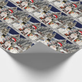 Boston Terrier Hond in Sneeuw Kerstmis Santa Hoed Cadeaupapier (Hoek)