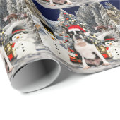 Boston Terrier Hond in Sneeuw Kerstmis Santa Hoed Cadeaupapier (Rol Hoek)