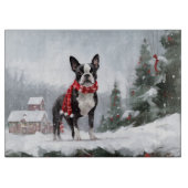 Boston Terrier Hond in Sneeuw Kerstmis Snijplank (Voorkant)