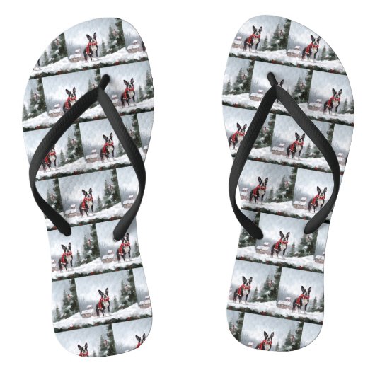 Boston Terrier Hond in Sneeuw Kerstmis Teenslippers (Voetbed)