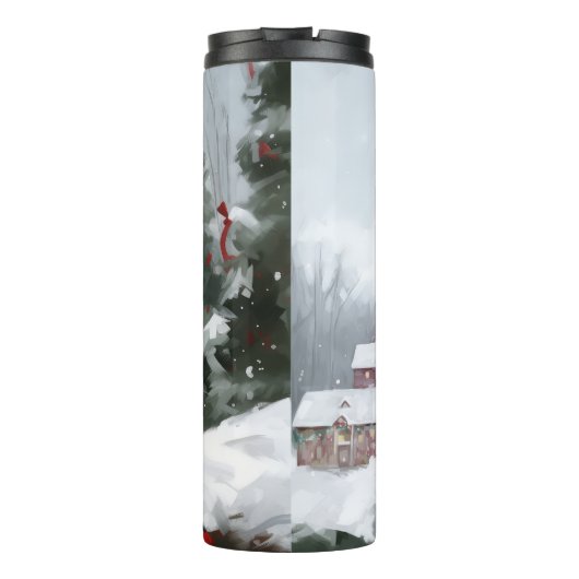 Boston Terrier Hond in Sneeuw Kerstmis Thermosbeker (Achterkant)