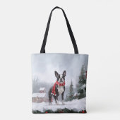 Boston Terrier Hond in Sneeuw Kerstmis Tote Bag (Achterkant)