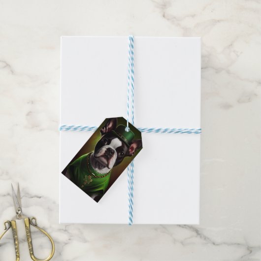 Boston Terrier hond in St. Patrick's Day jurk Cadeaulabel (Met Touw)