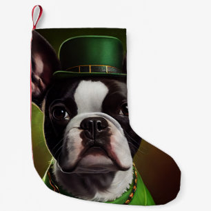 Boston Terrier-hond in St. Patrick's Day-jurk Kleine Kerstsok