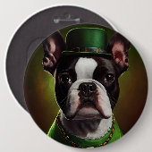 Boston Terrier hond in St. Patrick's Day jurk Ronde Button 6,0 Cm (Voorkant /achterkant)