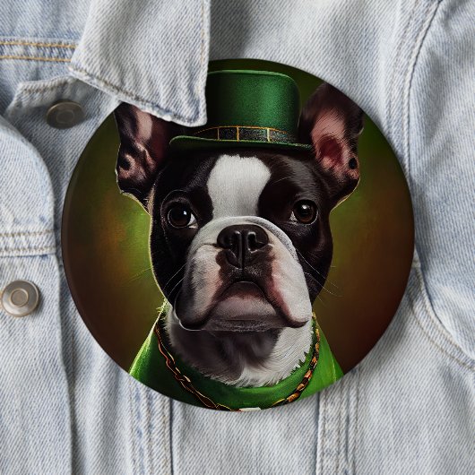 Boston Terrier hond in St. Patrick's Day jurk Ronde Button 6,0 Cm (In situ)