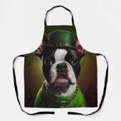 Boston Terrier hond in St. Patrick's Day jurk Schort (Voorkant)