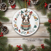 Boston Terrier Hond in Winter Sweater Kerstmis Keramisch Ornament