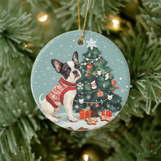 Boston Terrier hond Keramisch Ornament (Boom)