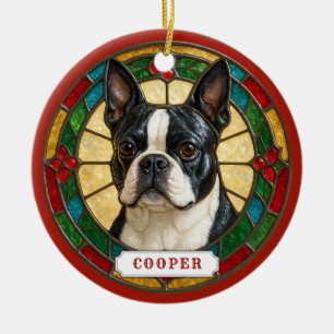 Boston Terrier-hond keramische cirkelvormige ornam Keramisch Ornament