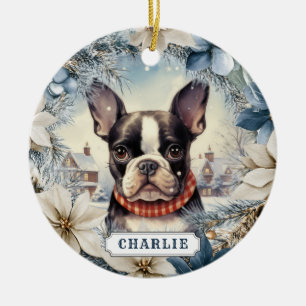 Boston Terrier-hond keramische cirkelvormige ornam Keramisch Ornament