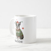 Boston Terrier hond Kerst trui Koffiemok (Voorkant links)