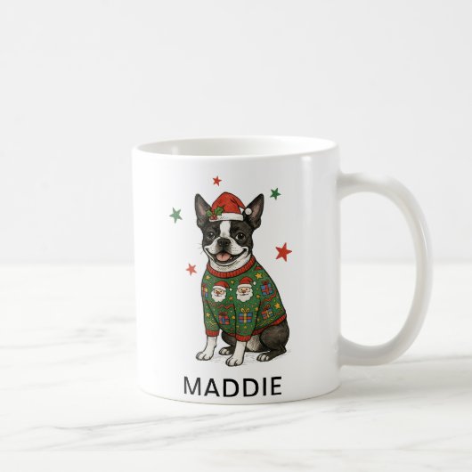 Boston Terrier hond Kerst trui Koffiemok (Rechts)