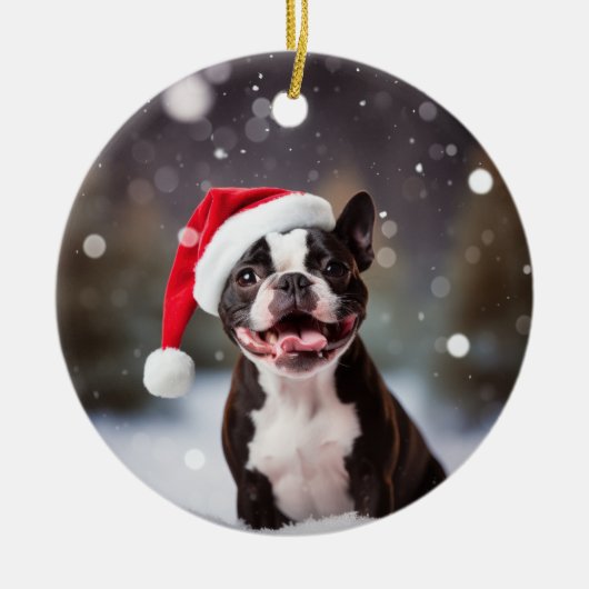 Boston Terrier Hond Kerstaandenken Keramisch Ornament (Voorkant)