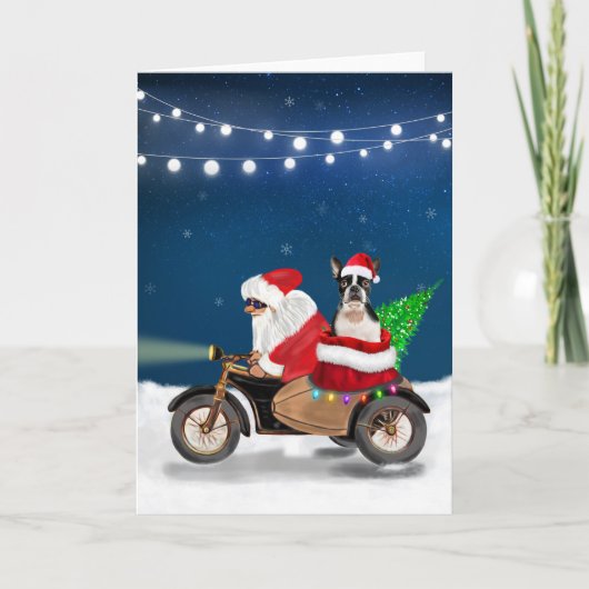 Boston Terrier hond Kerstman Santa Claus  Kaart (Voorkant)