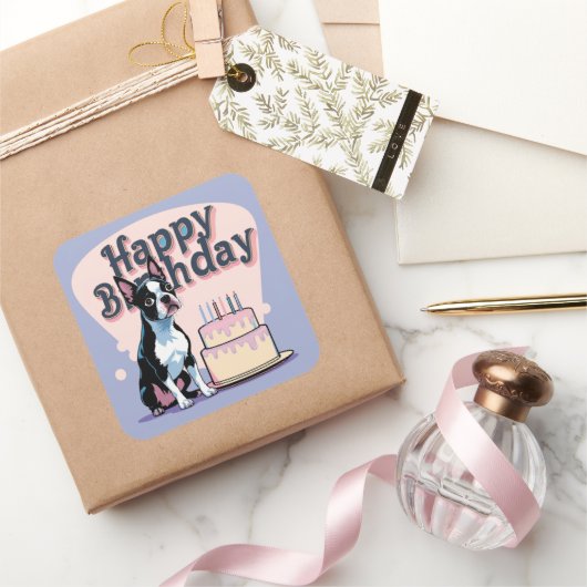 Boston Terrier hond kleurrijk Vierkante Sticker (Geschenken)