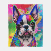 Boston Terrier Hond Kleurrijke Verf Splash Fleece Deken (Voorkant)