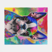Boston Terrier Hond Kleurrijke Verf Splash Fleece Deken (Voorkant (Horizontaal))