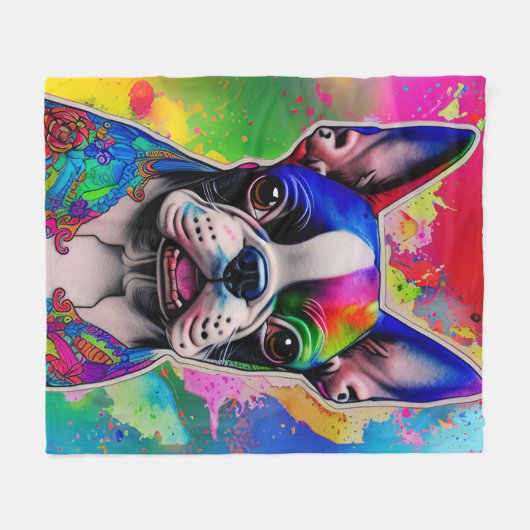 Boston Terrier Hond Kleurrijke Verf Splash Fleece Deken (Voorkant (Horizontaal))