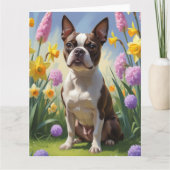 Boston Terrier-hond lente bloemen schilderij Kaart (Voorkant)