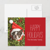 Boston Terrier hond met een kerstkrans Feestdagenkaart (Voorkant / Achterkant)