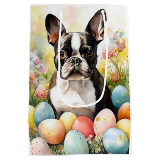 Boston Terriër Hond met paaseieren Vakantie Medium Cadeauzakje (Achterkant)