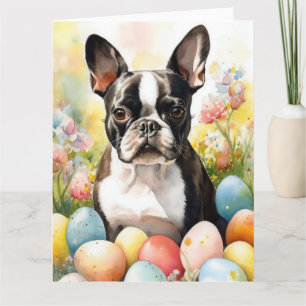 Boston Terrier-hond met Pasen-eieren Vakantie Kaart