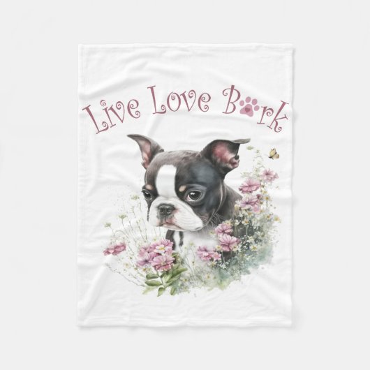 Boston Terrier Hond Mom Floral Fleece Deken (Voorkant)