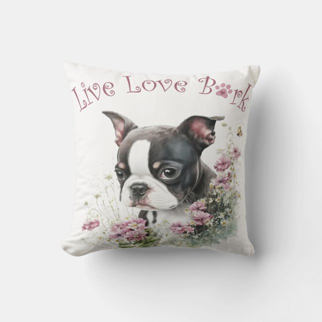 Boston Terrier Hond Mom Floral Kussen (Voorkant)