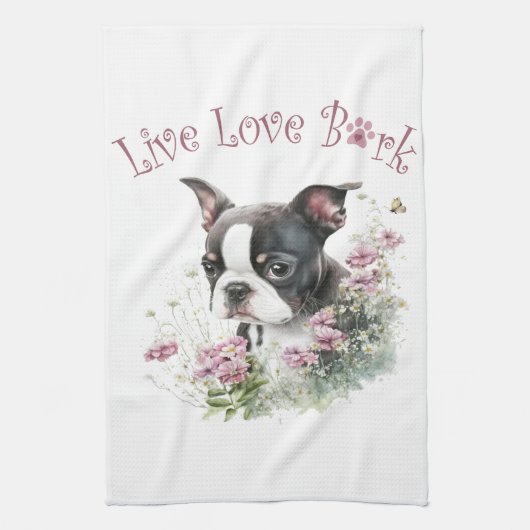 Boston Terrier Hond Mom Floral Theedoek (Verticaal)