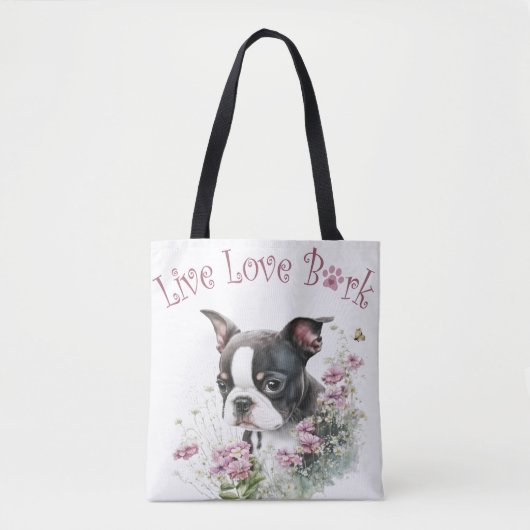 Boston Terrier Hond Mom Floral Tote Bag (Voorkant)