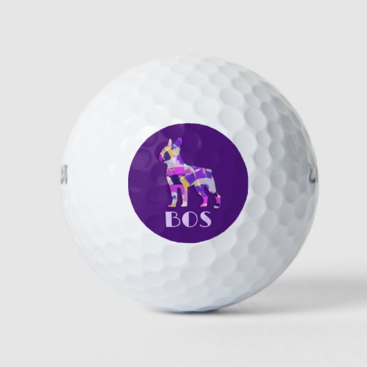 Boston Terrier Hond Paarse Silhouet Monogram Golfballen (Voorkant)