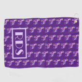 Boston Terrier Hond Paarse Silhouet Monogram Golfhanddoek (Horizontaal)