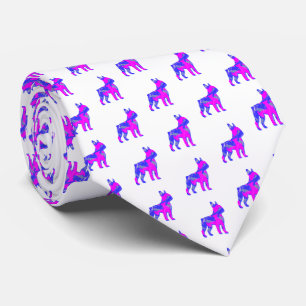 Boston Terrier Hond PinkBlue Silhouet Witte Hals Stropdas