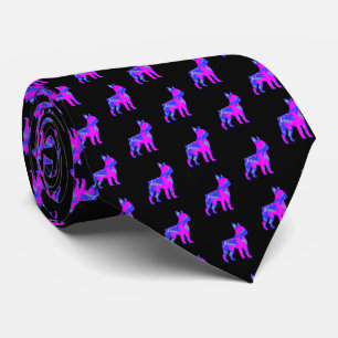 Boston Terrier Hond PinkBlue Silhouet Zwart Necksi Stropdas