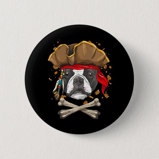Boston Terrier Hond Pirate Jolly Roger Flag Ronde Button 5,7 Cm (Voorkant)