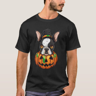 Boston Terrier Hond Pompoen Lazy Halloween Party C T-shirt