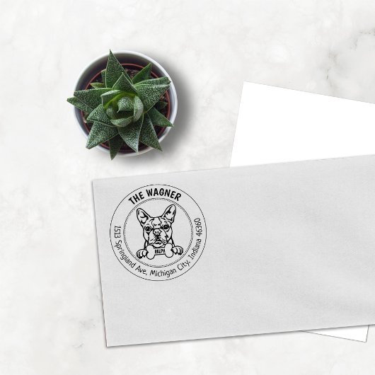 Boston Terrier Hond Retouradres Familie Rubberstempel