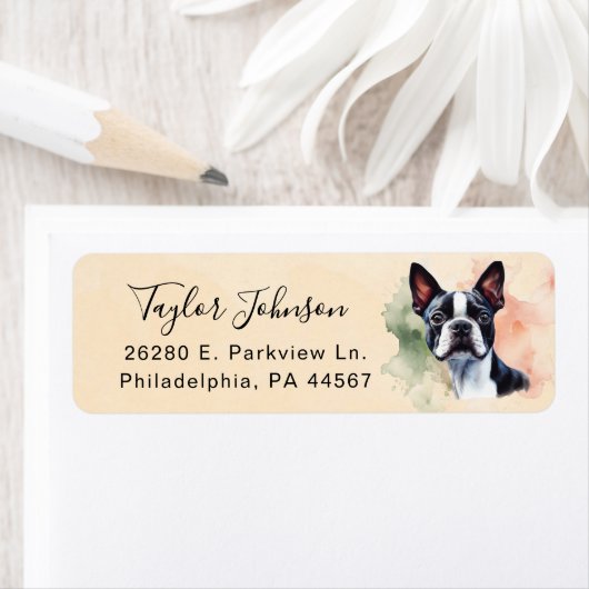 Boston Terrier-hond retouradreslabel Etiket (Insitu)