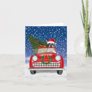 Boston terrier Hond Rijdt Auto In Sneeuw Kerstmis Bedankkaart