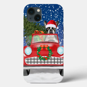 Boston terriër Hond Rijdt Auto In Sneeuw Kerstmis  Case-Mate iPhone Case