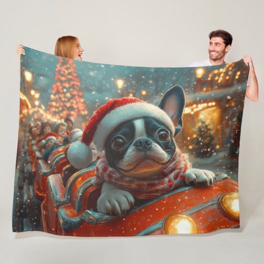 Boston Terrier Hond Roller Coaster Kerst Fleece Deken (In situ)