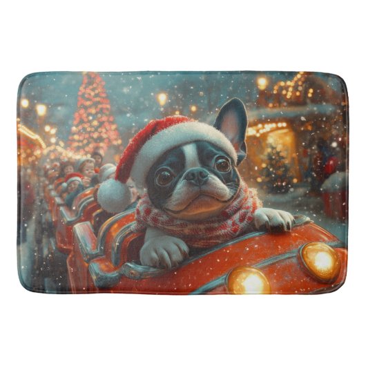Boston Terrier Hond Roller Coaster Kerstmis Badmat (Voorkant)