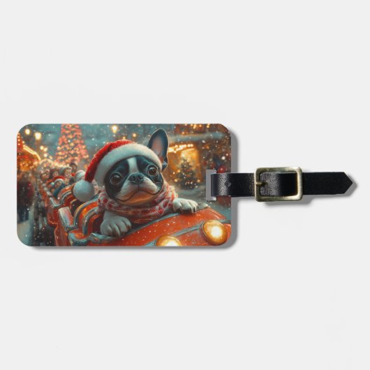 Boston Terrier Hond Roller Coaster Kerstmis Bagagelabel (Voorkant horizontaal)