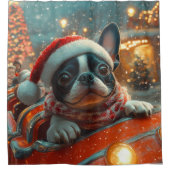 Boston Terrier Hond Roller Coaster Kerstmis Douchegordijn (Voorkant)