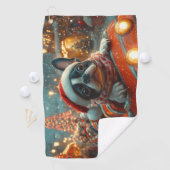 Boston Terrier Hond Roller Coaster Kerstmis Golfhanddoek (Insitu)