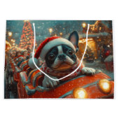 Boston Terrier Hond Roller Coaster Kerstmis Groot Cadeauzakje (Voorkant)