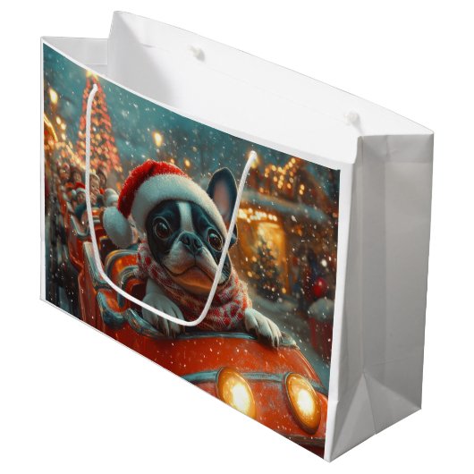 Boston Terrier Hond Roller Coaster Kerstmis Groot Cadeauzakje (Voorkant Gekanteld)