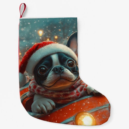 Boston Terrier Hond Roller Coaster Kerstmis Kleine Kerstsok (Voorkant)